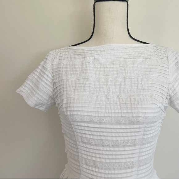 Vintage 50s White Cotton Fit and Flare Dress - Picture 9 of 10